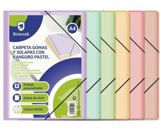 Bismark Carpeta de Gomas A4 Kanguro con Solapas - Colores Pastel Surtidos - Cantidad: 24