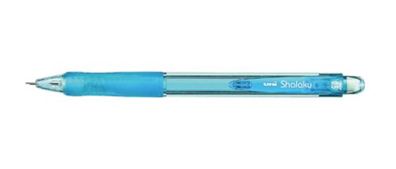 Uni-ball Shalaku M5-100 Portaminas - Ancho de Trazo 0.5mm - 2 Minas HB - Empuñadura de Caucho Antifatiga - Goma de Borrar Integrada - Color Azul Claro - Cantidad: 10