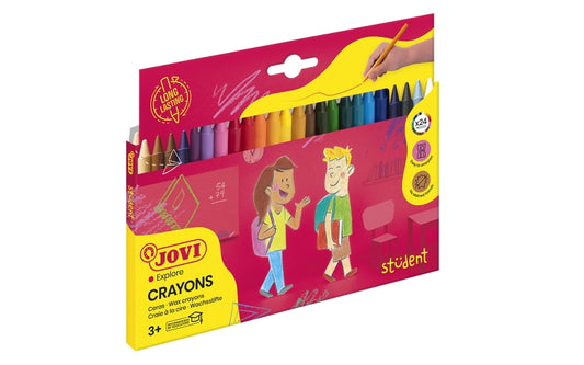 Jovi Crayons Student Estuche de 24 Ceras - Resistentes - No Manchan - Agradables de Rayar - Acabado Brillante - Gran Duracion - Mezclables - Color Surtido