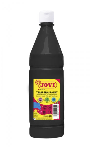 Jovi Tempera Paint Tempera Liquida 1000ml - Base Agua - Lista para Usar - Alto Poder Cubriente - Secado Rapido - Excelente Rendimiento - Facil Aplicacion - Color Negro