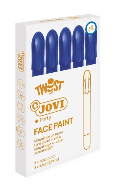 Jovi Twist Stick de Pintura de Cara - Hipoalergenico - Base Agua - Facil Aplicacion - Gran Cubricion - Seca Rapido - Facil de Retirar - sin Parabenos - Color Azul - Cantidad: 5