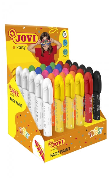 Jovi Twist Face Paint Expositor 30 Sticks de Maquillaje - Base Agua - Facil Aplicacion - para Todo Tipo de Pieles - Gran Capacidad Cubriente - Color Surtido