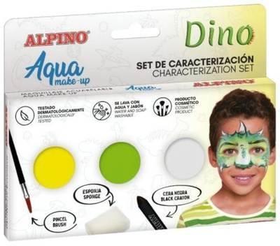 Alpino Aqua Make Up Set de Caracterizacion de Dinosaurio - 3 Polveras + Cera Negra + Pincel + Esponja