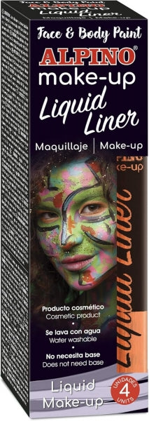 Alpino Make-up Liquid Liner Pack con 4 Botes de Maquillaje Liquido con Aplicador - Se Lava con Agua - Testado Dermatologicamente - Color Naranja