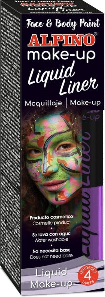 Alpino Make-up Liquid Liner Pack con 4 Botes de Maquillaje Liquido con Aplicador - Se Lava con Agua - Testado Dermatologicamente - Color Violeta