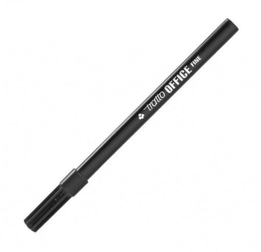 Tratto Office Rotulador - Punta de Fibra 2.5mm - Trazo 0.7mm - Tinta con Base de Agua - Color Negro - Cantidad: 12