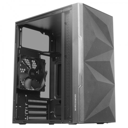 Mars Gaming MC-1500 Mini Torre - Ventana Cristal Templado - Ventilacion Silenciosa - Soporte Refrigeracion Liquida - Almacenamiento Flexible - Color Negro