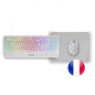 Mars Gaming MCP124 Combo Gaming 3en1 - Teclado H-Mech RGB - Raton Optico HUANO - Alfombrilla Nanotextil Rainbow - Compatibilidad Multiplataforma - Color Blanco