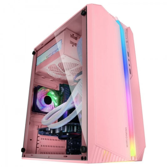 Mars Gaming MC-S1 Caja Compacta Gaming - Iluminacion ARGB 12 Modos - Ventana Lateral Completa - Ventilador FRGB Incluido - Compatible Micro-ATX/Mini-ITX - Color Rosa