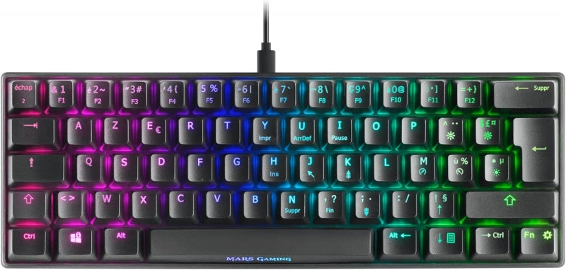 Mars Gaming MKMINI Teclado Gaming - Ultra-compacto 60% - Iluminacion FULL RGB - Switches Mecanicos OUTEMU PRO - Software Personalizable - Multiplataforma - Color Negro