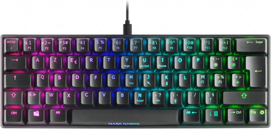 Mars Gaming MKMINI Teclado Gaming - Ultra-compacto 60% - Iluminacion FULL RGB - Switches Mecanicos OUTEMU PRO - Software Personalizable - Multiplataforma - Color Negro