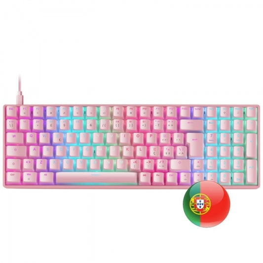 Mars Gaming MKULTRA Teclado Gaming Premium - Tamaño Compacto 96% - Teclas PBT Pudding - Iluminacion RGB Chroma - Switches OUTEMU SQ - USB-C Extraible - Portugues - Color Rosa