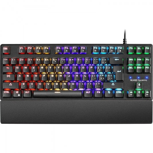 Mars Gaming MKXTKL Teclado Mecanico - Diseño TKL Compacto - Iluminacion RGB Multiefectos - Switches OUTEMU SQ - Reposamuñecas Ergonomico Extraible - Color Negro