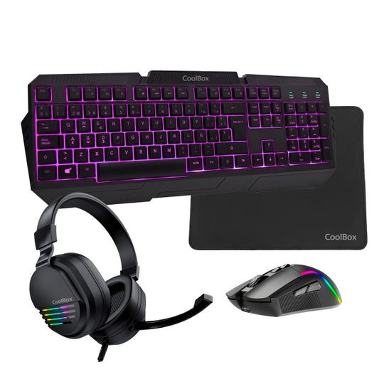 DeepGaming DeepX-Wing2 Pack Gaming Teclado USB + Raton USB 7200dpi + Auriculares Jack 3.5mm + Alfombrilla - Iluminacion LED en 3 colores - Color Negro