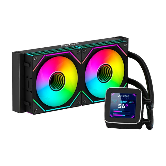 Abysm Oceanic LCD 240 ARGB Kit de Refrigeracion Liquida - 2 Ventiladores de 120mm - Iluminacion ARGB - Pantalla LCD 2.8" - Bomba 2500rpm - Tubos de 350mm - Color Negro - Formato Bulk - Cantidad: 6