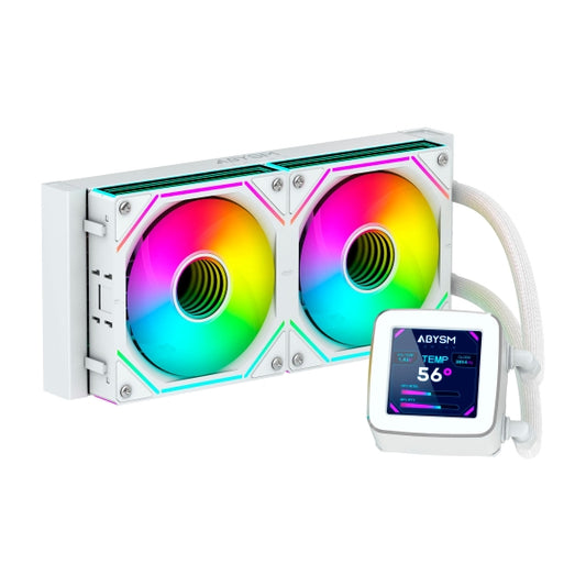 Abysm Oceanic LCD 240 ARGB Kit de Refrigeracion Liquida - 2 Ventiladores de 120mm - Iluminacion ARGB - Pantalla LCD 2.8" - Bomba 2500rpm - Tubos de 350mm - Color Blanco - Formato Bulk - Cantidad: 6