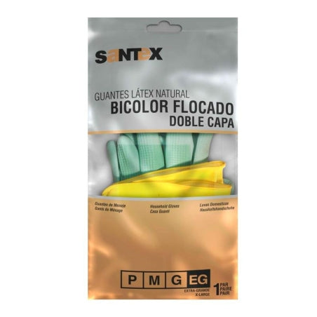 Santex Guantes de Latex Talla M - Doble Capa - Interior Algodon Flocado - Palma y Dedos Texturizados - Conforme (UE) 2016/425 - Color Verde/Amarillo - Cantidad: 12