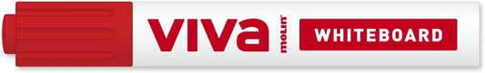 Molin Viva Rotulador para Pizarra Blanca - Punta Redonda de Fibra Sintetica - Trazo 3mm - Tinta con Base de Alcohol - Color Rojo - Cantidad: 12
