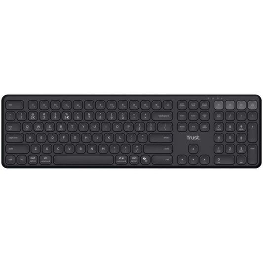 Trust Vaiya Teclado Multidispositivo Bluetooth - Conexion con hasta 4 Dispositivos - Teclas Perfil Bajo - Teclas Multimedia - Color Negro