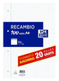 Oxford Recambio Formato A4 Cuadriculado 4x4mm 4 Taladros - 80 Hojas + 20 Gratis 90gr con Margen