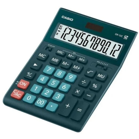Casio GR-12C Calculadora de Sobremesa de 12 Digitos - Pantalla Extragrande - Simbolos de Comando de Funcion - Alimentacion Solar y Pilas - Color Verde