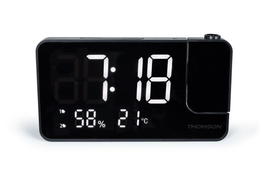Thomson CP100T Radio Reloj Despertador - Proyeccion y Temperatura Interior - Alarma Dual - Color Negro