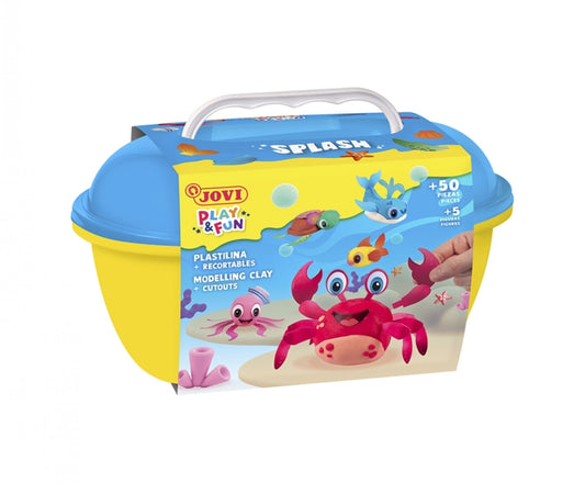 Jovi Play & Fun Cofre Splash con 24 Barras de Plastilina 15gr + Modeladores + Recortables - Sin Gluten - Base Vegetal - No se Seca - Colores Surtidos