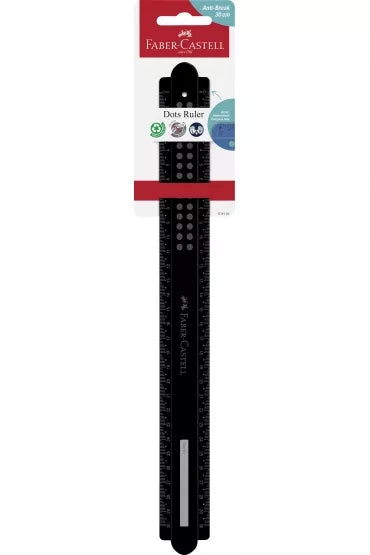 Faber-Castell Dots Regla Recta 30cm - Panel para Nombre - Escalas para Zurdos y Diestros - Color Negro