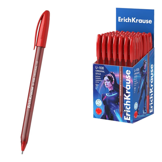 Erichkrause U-108 Boligrafo Clasico - Punta de Bola 1.0mm - Trazo de 0.3mm - Tapa Ventilada - Cuerpo Translucido y Tintado - Ultra Glide Technology - Color Rojo - Cantidad: 50