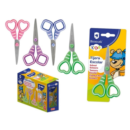 Bismark Kids Sweet Candy Tijera Escolar - Mangos en Plastico - Punta Roma - 4 Diseños Surtidos - Cantidad: 12