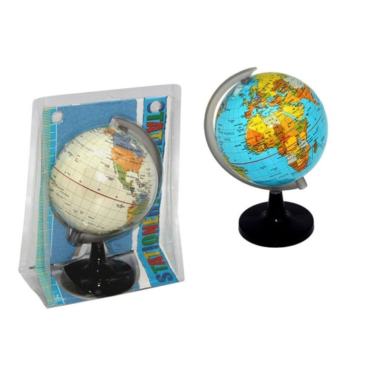 Bismark Esfera Geografica con Meridiano 10cm - Esfera Geografica con Meridiano - Cartografia Fisico-Politica - Base Alta y Robusta - Colores Blanco y Azul Aleatorios