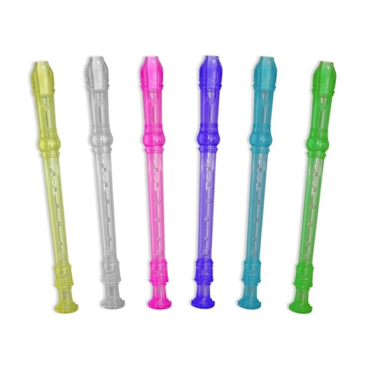Flauta Dulce Transparente de Colores - Fabricada en Plastico - Ideal para los mas Pequeños - 6 Colores Surtidos - Cantidad: 12