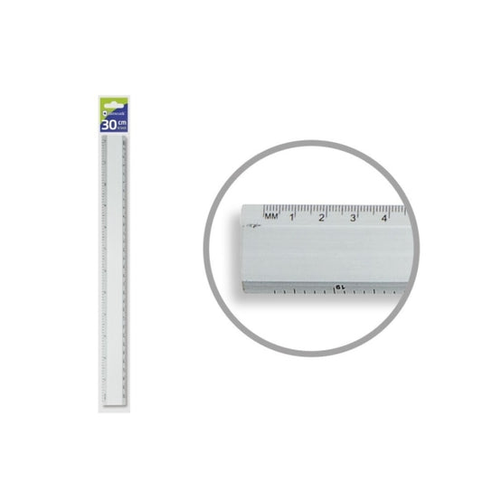 Bismark Regla Milimetrada 30cm - Fabricada en Aluminio - Con Bisel para las Lineas a Tinta - Color Aluminio