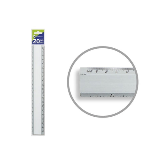 Bismark Regla Milimetrada 20cm - Fabricada en Aluminio - Con Bisel para las Lineas a Tinta - Color Aluminio
