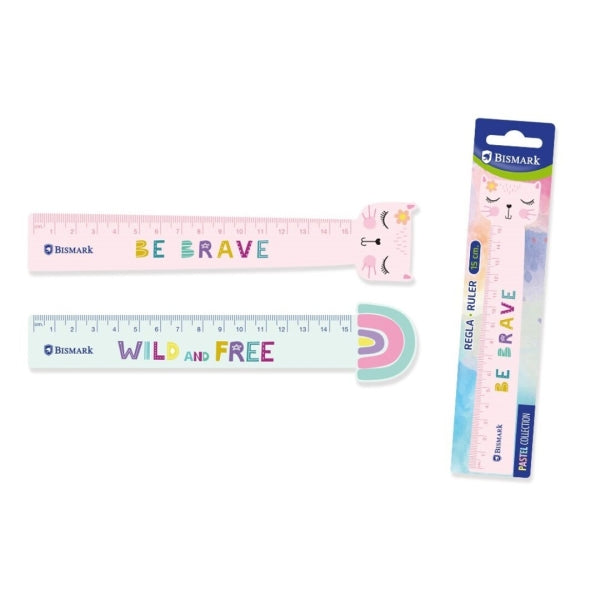 Bismark Regla 15cm con Decoraciones de Frases Motivadoras - Fabricada en Plastico - Ideal para Colegio - 2 Diseños Diferentes - Cantidad: 24