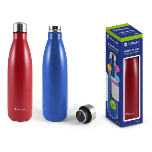 Bismark Botella Termica 500ml - Aislamiento de Vacio de Doble Pared - Tapon Hermetico - Colores Rojo y Azul - Cantidad: 6