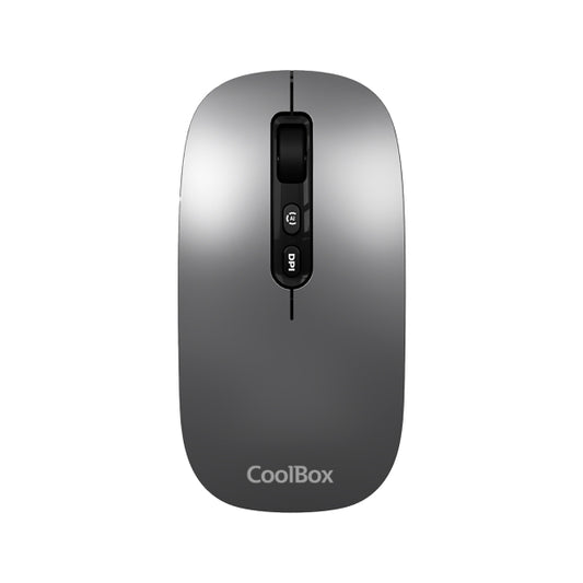 Coolbox W02 Raton Inalambrico - Bluetooth y RF 2.4GHz - Super Ligero - Boton Acceso Copilot - Recargable Por USB-C - DPI Ajustable - Sensor Optico - Color Gris
