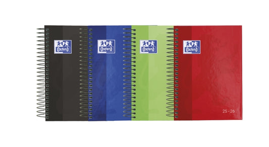 Oxford School Agenda Escolar 25/26 Espiral Semana Vista - Tamaño 4º - Tapa Extradura Peliculado Brillante - Esquinas Microperforadas - Espacio para Notas - Colores Surtidos - Cantidad: 10