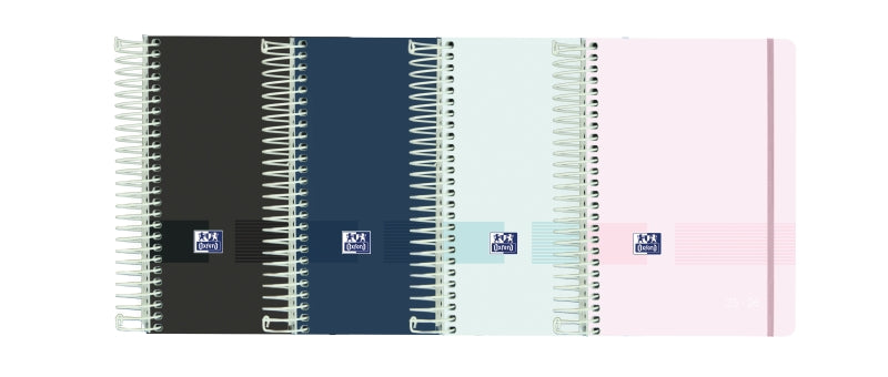 Oxford Live & Go Agenda Escolar 25/26 Espiral Semana Vista - Tamaño 8º - Tapa de Plastico Opaco - Esquinas Microperforadas - Espacio para Notas - Cierre con Goma - Colores Surtidos - Cantidad: 8