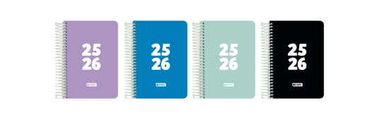 Enri Teens Agenda Escolar 25/26 Espiral Dia Pagina - Tamaño 8º - Tapa de Plastico - Esquinas Microperforadas - Espacio para Notas - Colores Surtidos - Cantidad: 5