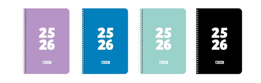 Enri Teens Agenda Escolar 25/26 Espiral Semana Vista - Tamaño 4º - Tapa de Plastico - Esquinas Microperforadas - Espacio para Notas - Colores Surtidos - Cantidad: 4