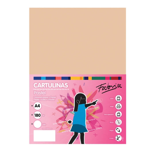 Fabrisa Pack de 50 Cartulinas 180 g/m² - Tamaño A4 - Color Vainilla