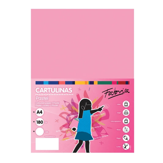 Fabrisa Pack de 50 Cartulinas 180 g/m² - Tamaño A4 - Color Rosa
