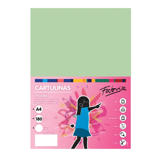 Fabrisa Pack de 50 Cartulinas 180 g/m² - Tamaño A4 - Color Verde Claro