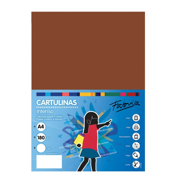 Fabrisa Pack de 50 Cartulinas 180 g/m² - Tamaño A4 - Color Marron
