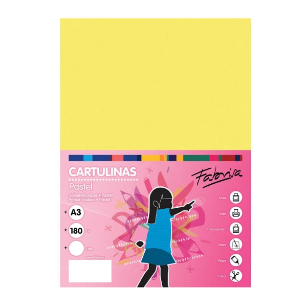 Fabrisa Pack de 25 Cartulinas 180 g/m² - Tamaño A3 - Color Amarillo