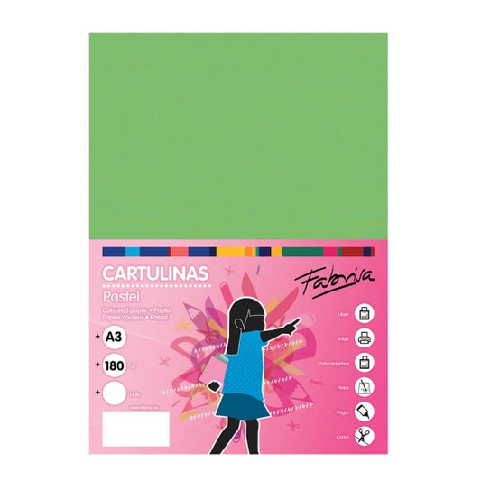 Fabrisa Pack de 25 Cartulinas 180 g/m² - Tamaño A3 - Color Verde