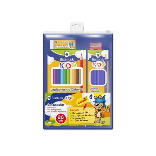 Bismark Pack Escolar con 12 Lapices HB, 12 Lapices de Colores, Afilalapiz y Goma de Borrar