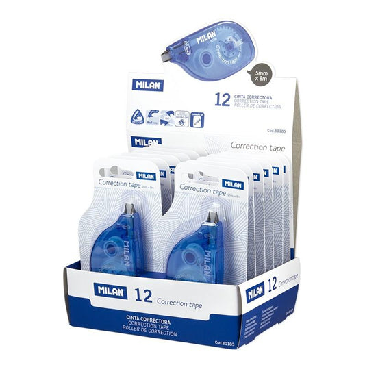 MILAN CINTA CORRECTORA BLISTER 5MMX8M CAJA EXPOSITORA 12 UD BLÍSTER