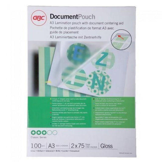 GBC FUNDAS DE PLASTIFICAR CARTERAS 2X75 MICRAS A3 -PACK 100U-